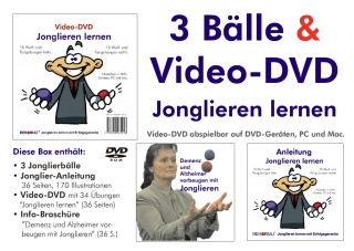 Video-DVD "Jonglieren lernen" plus Broschüre "Demenz und Alzheimer vorbeugen mit Jonglieren" plus 3 Jonglierbälle plus Jonglier-Anleitung